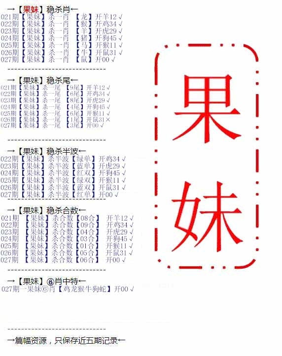 027期果妹心水[图]